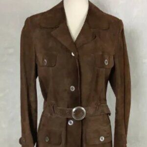 Vintage 70s Mod Belted Brown Suede Trench Coat Elsie of Denmark M